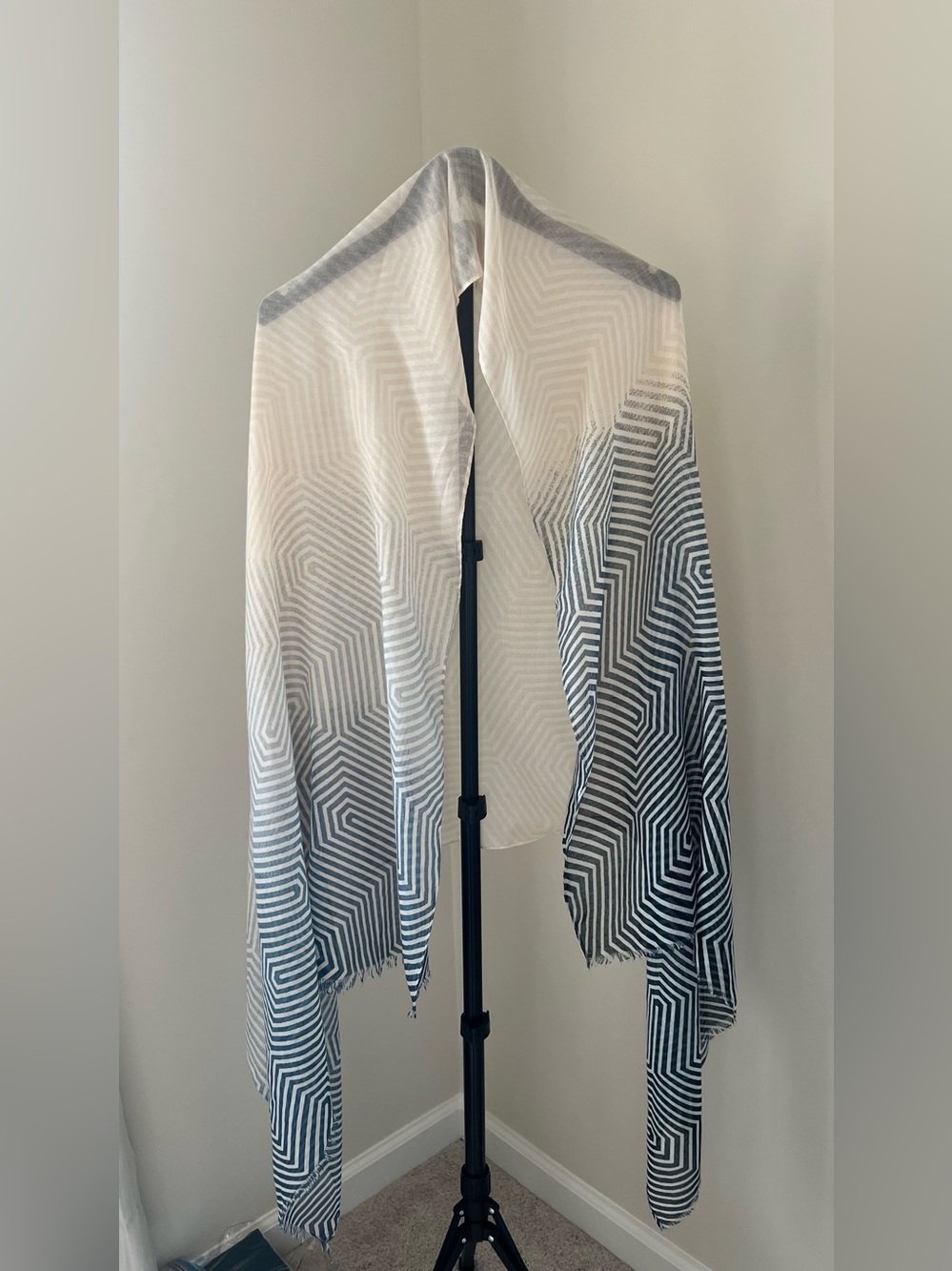 Hadley Wren Geometric Ombre Scarf cover up wrap in White and Charcoal